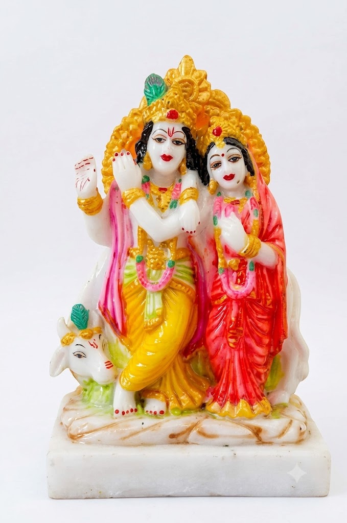 64 c RK ( Divine Radha Krishna Marble Finish Idol with Sacred Cow ) - Image 2