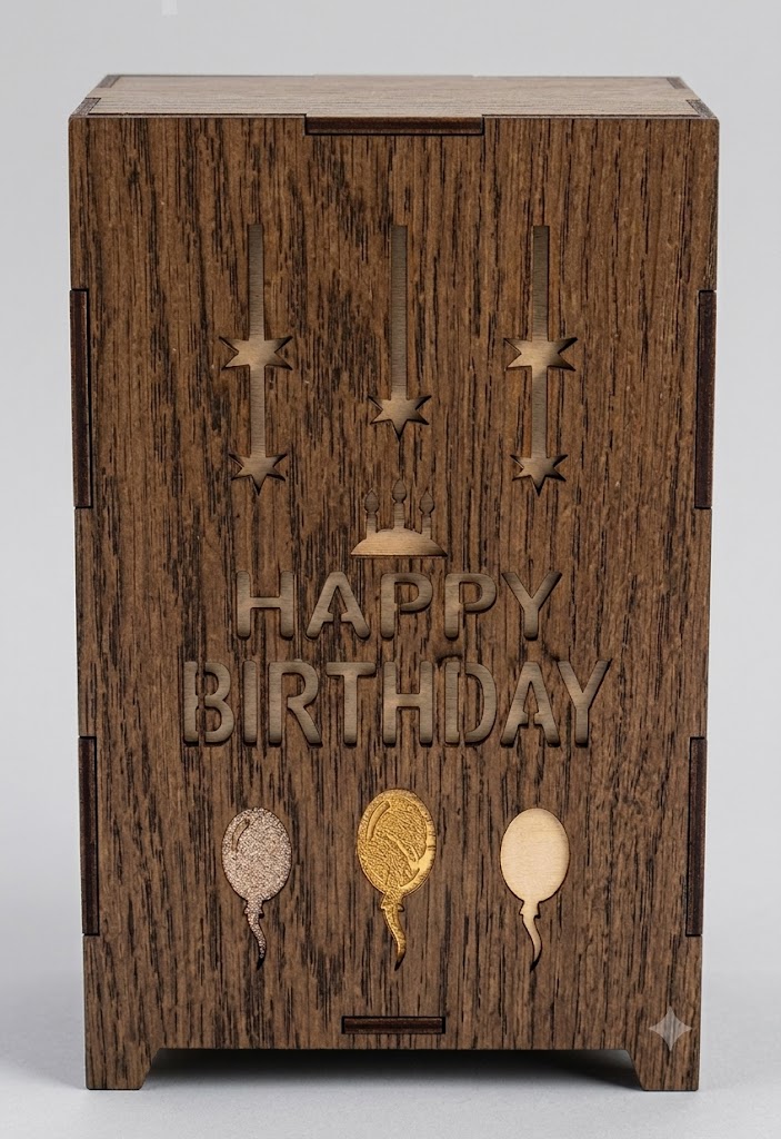 6NO ( Happy Birthday Wooden LED Tea Light Holder )
