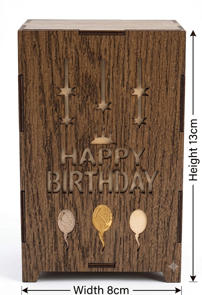 6NO ( Happy Birthday Wooden LED Tea Light Holder ) - Image 2