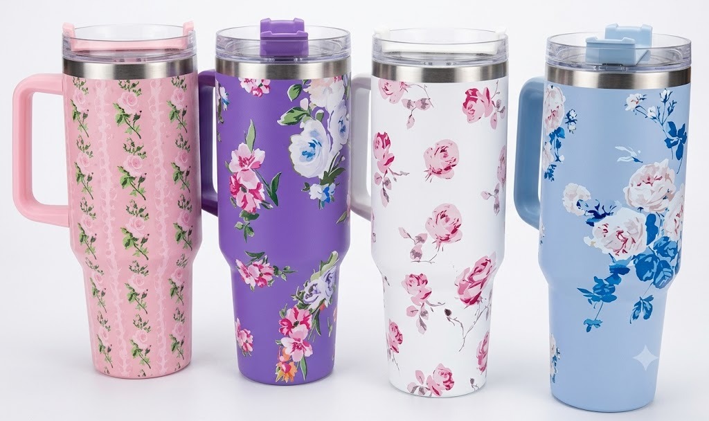 AR3282 ( Premium Floral Stainless Steel Insulated Travel Tumbler with Handle & Straw Lid (40 oz) ) PcsCtn.25 - Image 2
