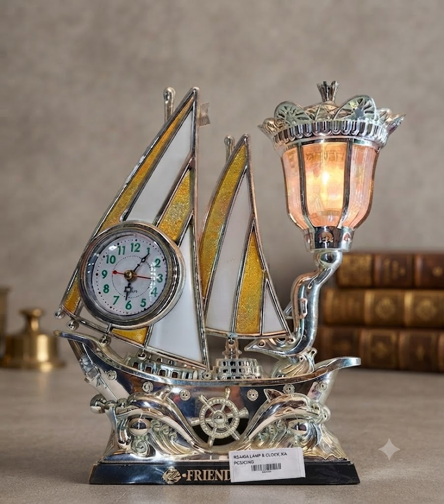 8165SA ( Silver Sailing Ship Clock with Decorative Lamp )