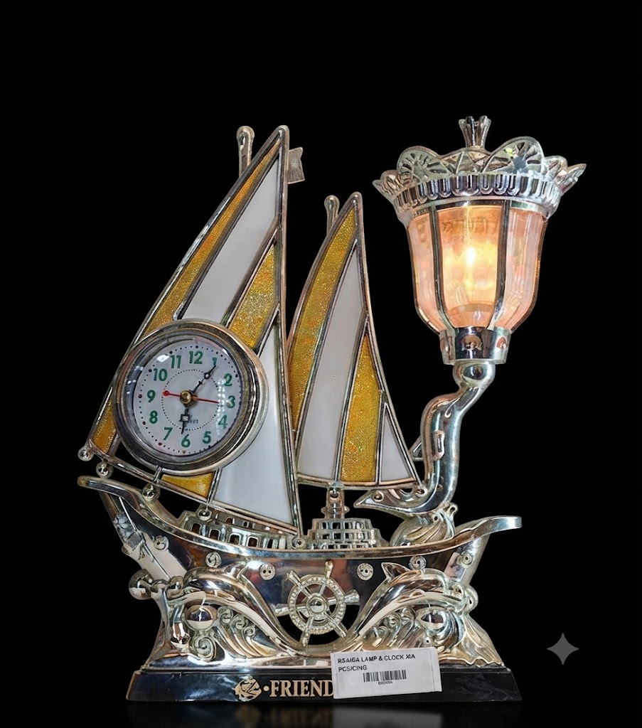 8165SA ( Silver Sailing Ship Clock with Decorative Lamp ) - Image 2