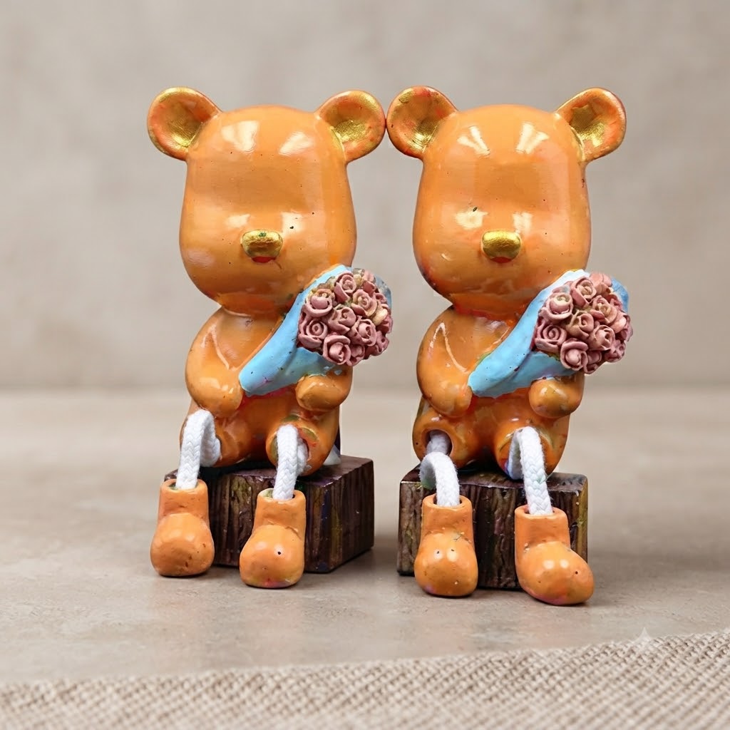 8185 ( Cute Teddy Bear with Flower Bouquet Hanging Legs Showpiece )