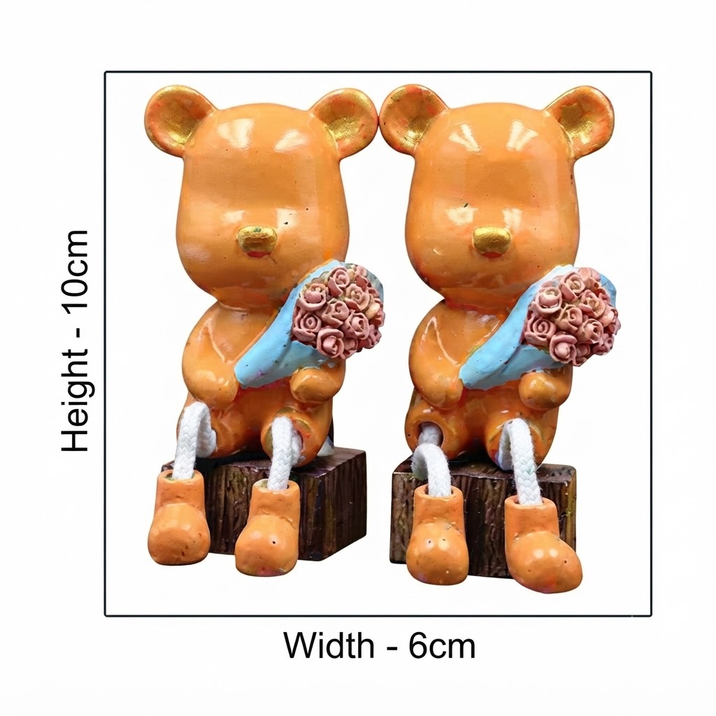 8185 ( Cute Teddy Bear with Flower Bouquet Hanging Legs Showpiece ) - Image 2
