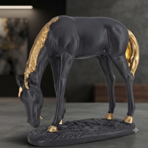8523 ( Black & Gold Grazing Horse Decorative Sculpture )