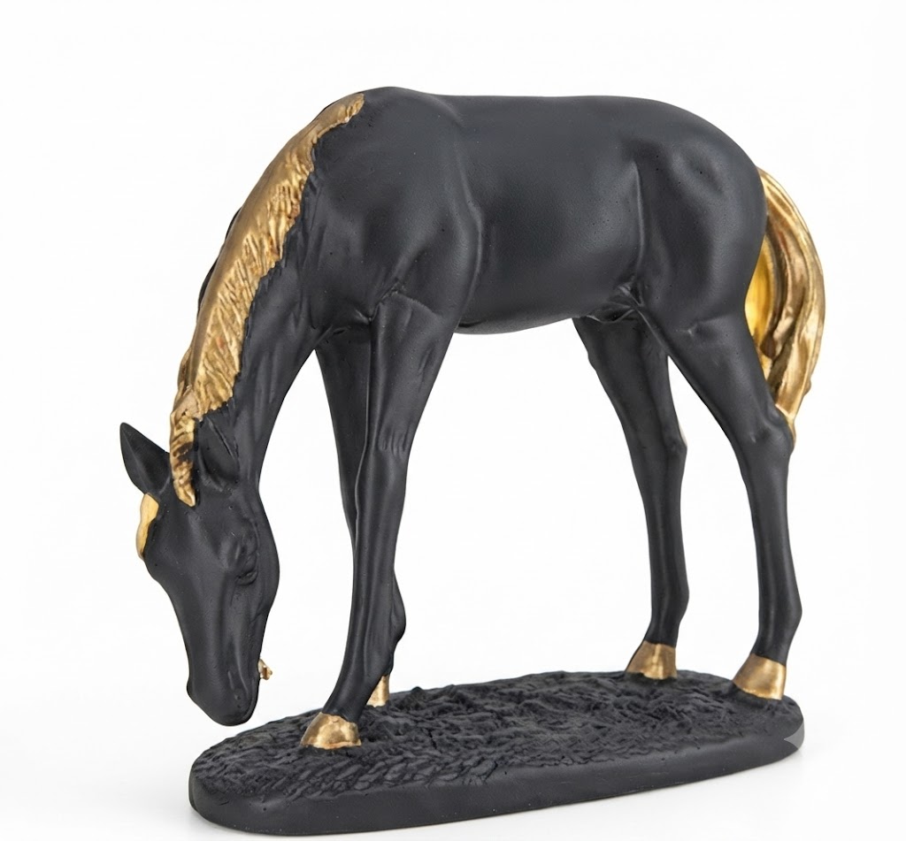 8523 ( Black & Gold Grazing Horse Decorative Sculpture ) - Image 2