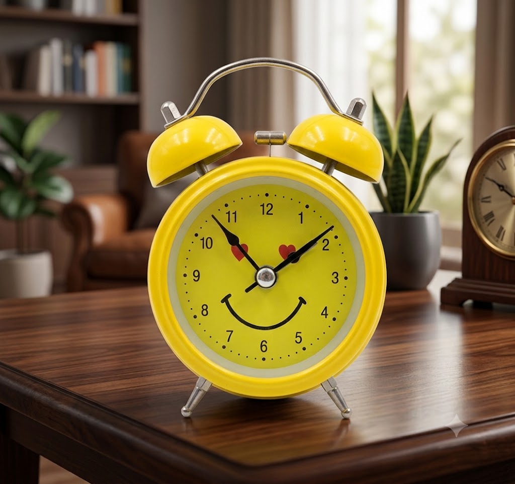 8642 ( Cute Smiley Face Twin Bell Alarm Clock )