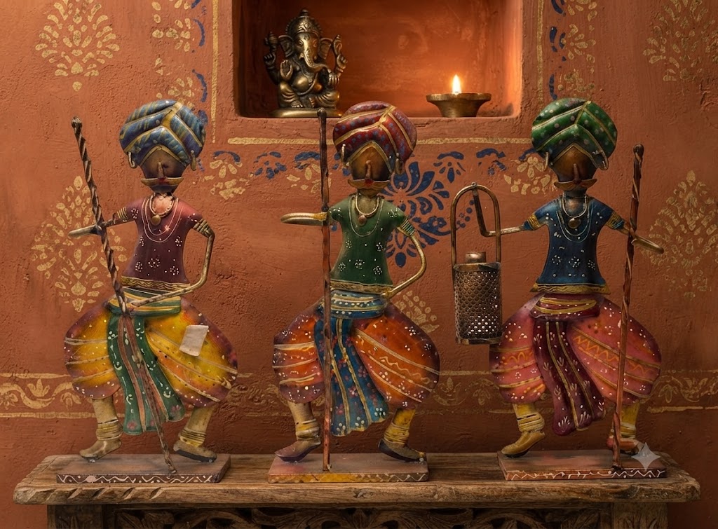 875 ( Royal Rajasthani Village Artisan Metal Showpiece Set – Set of 3 )