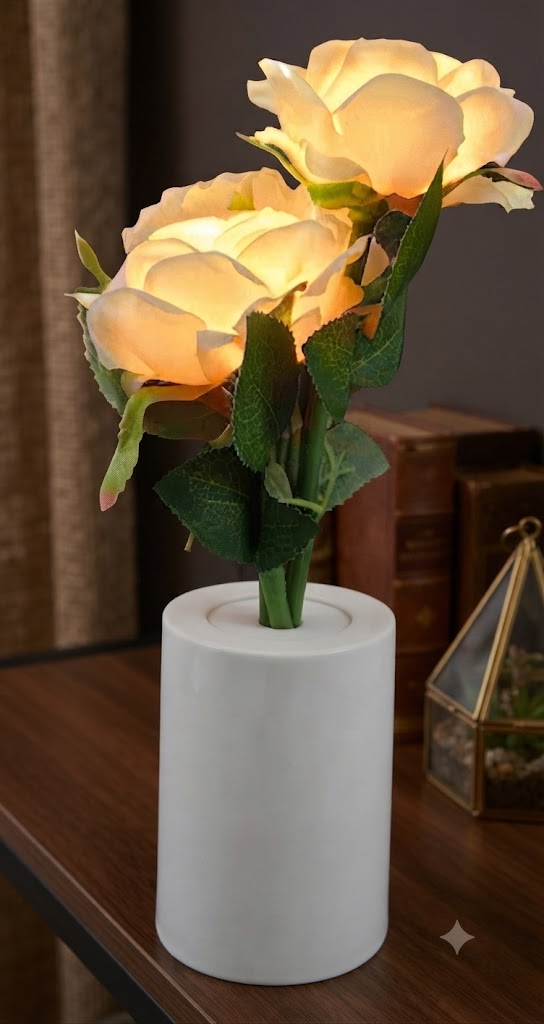 ( 961 LED Rose ) Flower Night Lamp with Decorative Vase