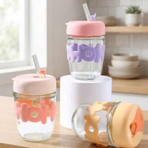 AR1429 ( Cute Glass Sipper Bottle with Straw ) ( 70PcsCtn)