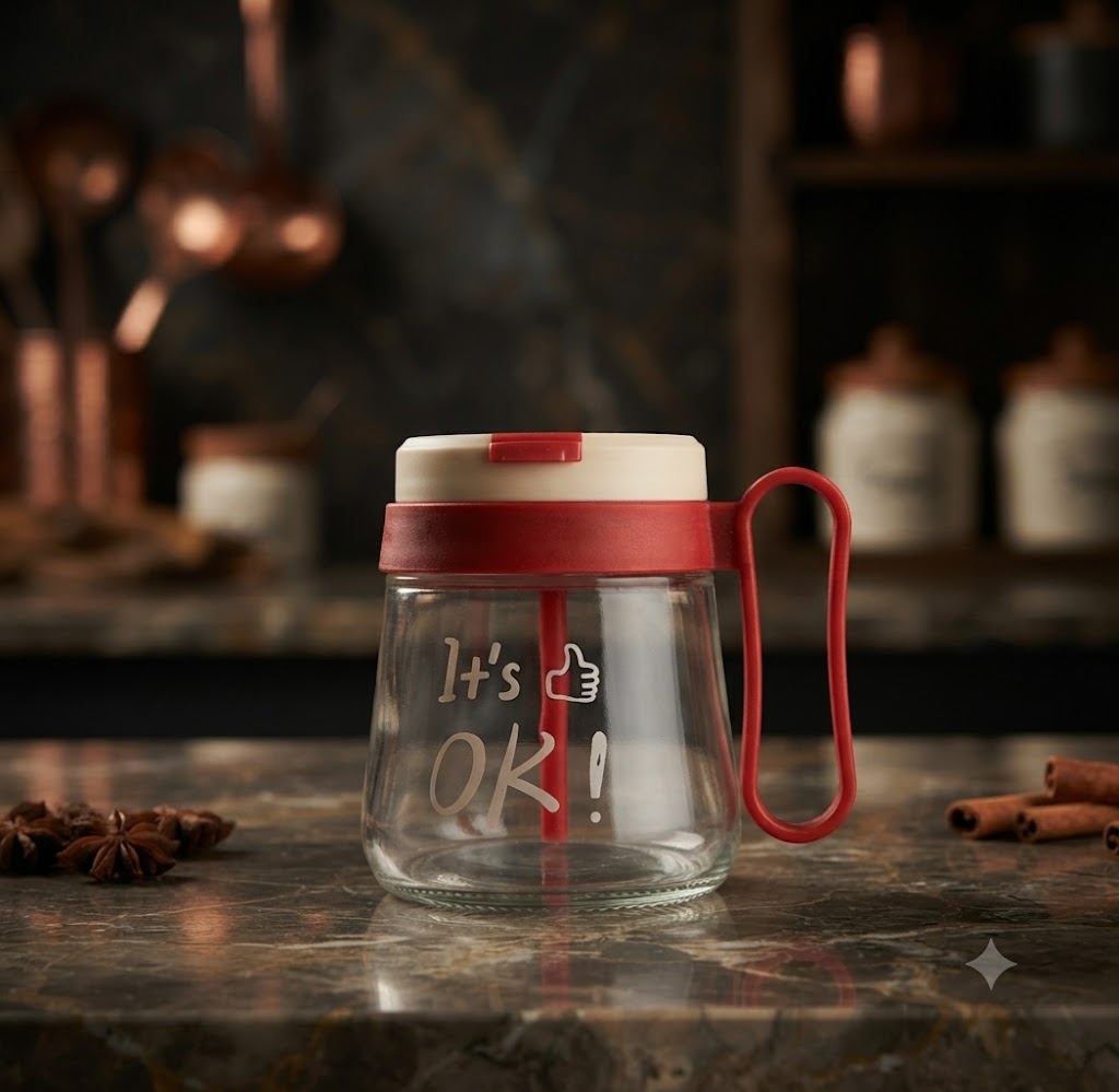 AR3387 ( It's OK Glass Sipper Mug with Handle & Straw ) ( 60PCS/CTN )