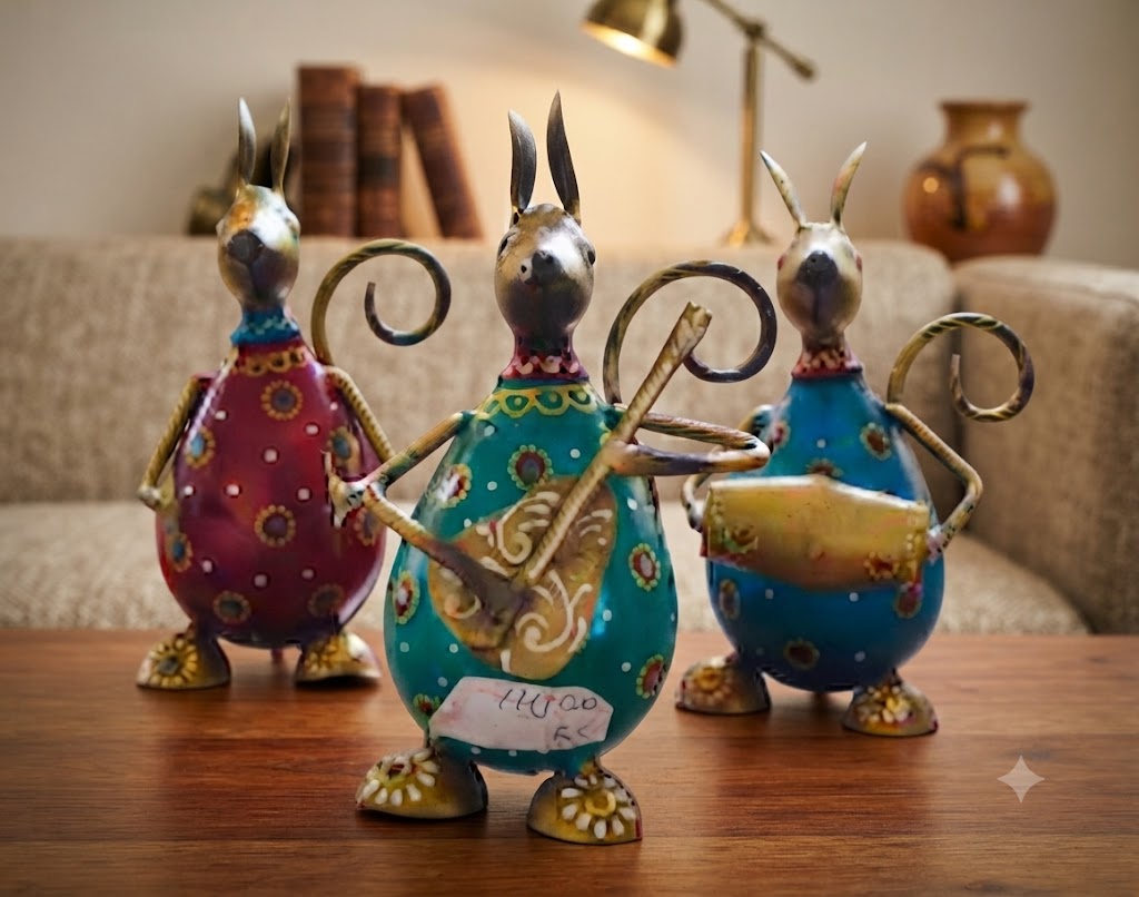 C-71 ( Handcrafted Musical Rabbit Trio Metal Showpiece Set )