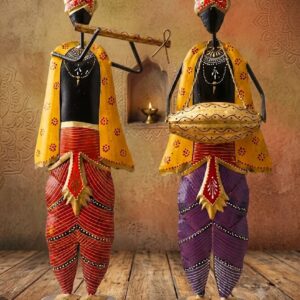 C-92 ( Handcrafted Rajasthani Musical Couple Metal Showpiece – Folk Artist Statue Set of 2 )