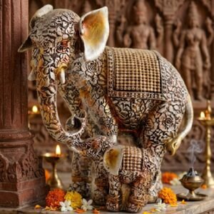 CARBI N HADI 33 N0 ( Handcrafted Royal Elephant with Baby Elephant Showpiece )