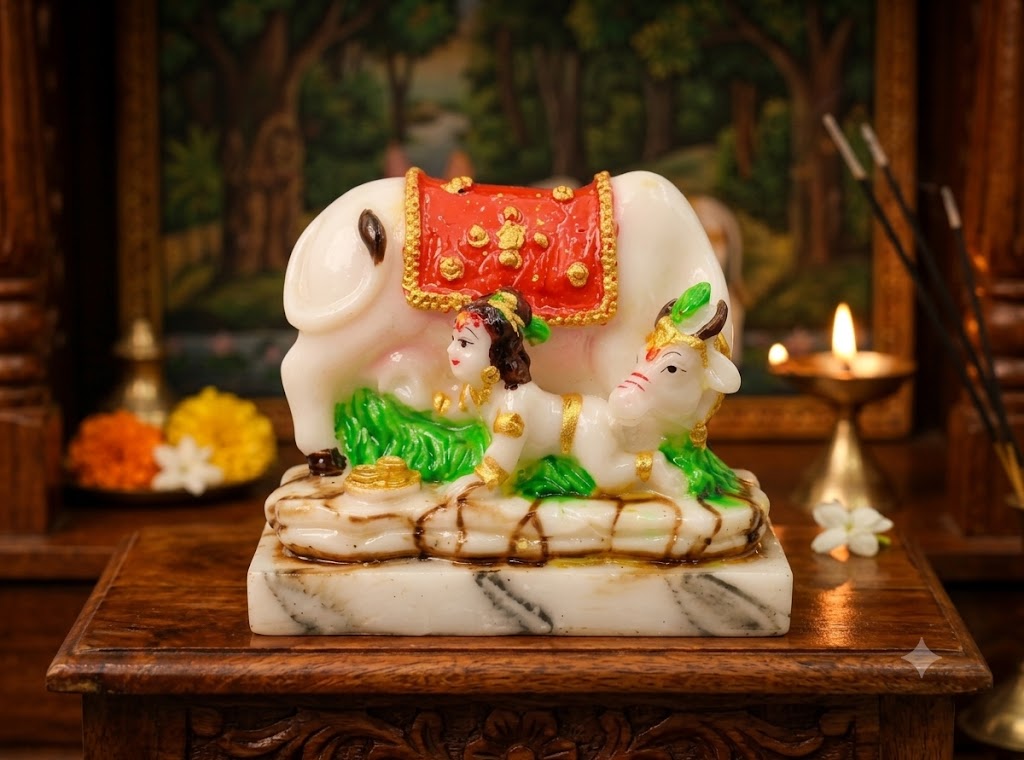 Handcrafted Bal Krishna with Kamdhenu Cow Idol