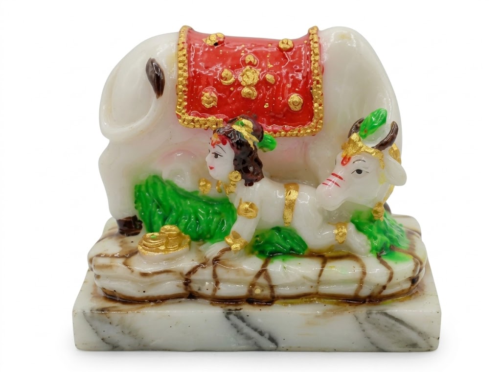 Handcrafted Bal Krishna with Kamdhenu Cow Idol - Image 2
