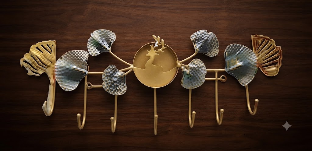 CW-225 ( Luxury Deer & Lotus Leaf Metal Wall Key Holder with 7 Hooks )