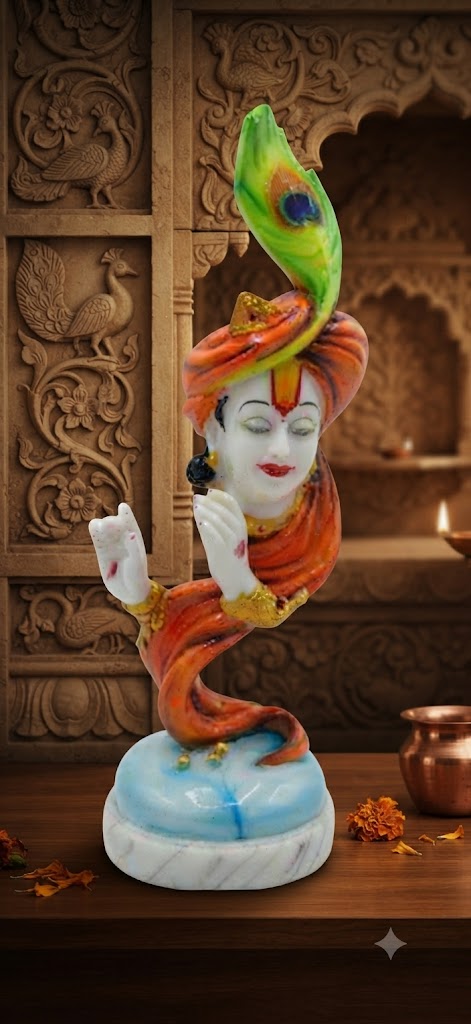 FACE KRISNA ( Handcrafted Lord Krishna Face Idol with Peacock Feather )