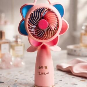 HQ66-28 ( Flower Petal Rechargeable Handheld & Desktop Mini Fan – Pink )