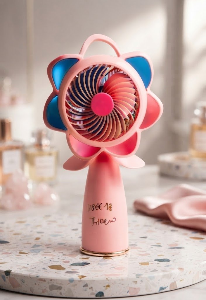 HQ66-28 ( Flower Petal Rechargeable Handheld & Desktop Mini Fan – Pink )