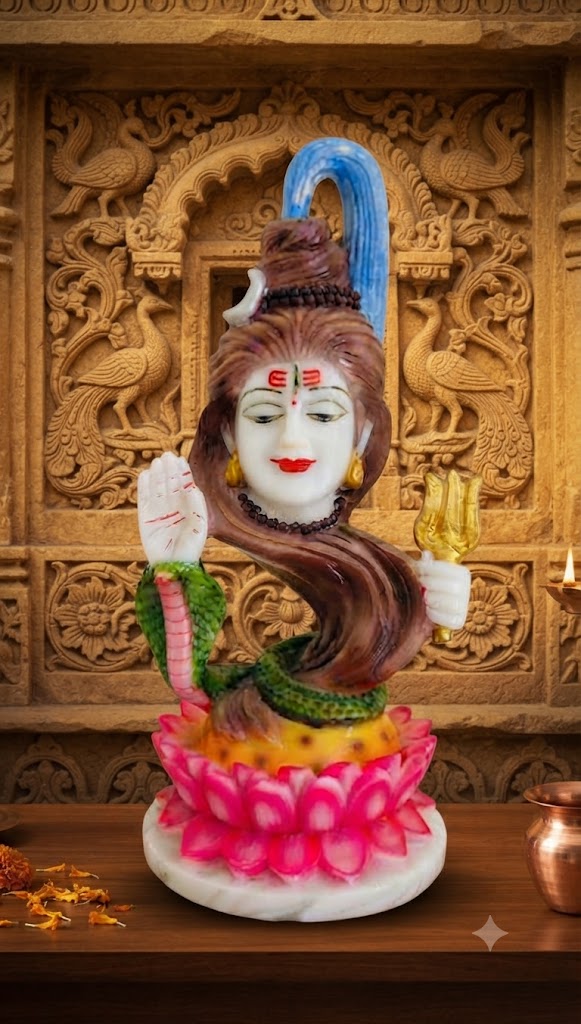 HS 323 ( Handcrafted Lord Shiva Face Idol with Trishul & Lotus Base )
