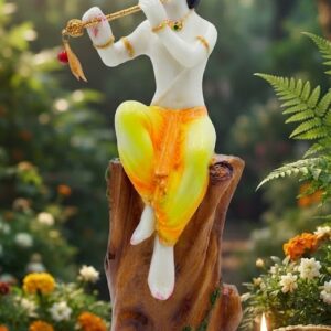 IM TREE KRSHINA ( Handcrafted Lord Krishna Playing Flute on Tree Stump )