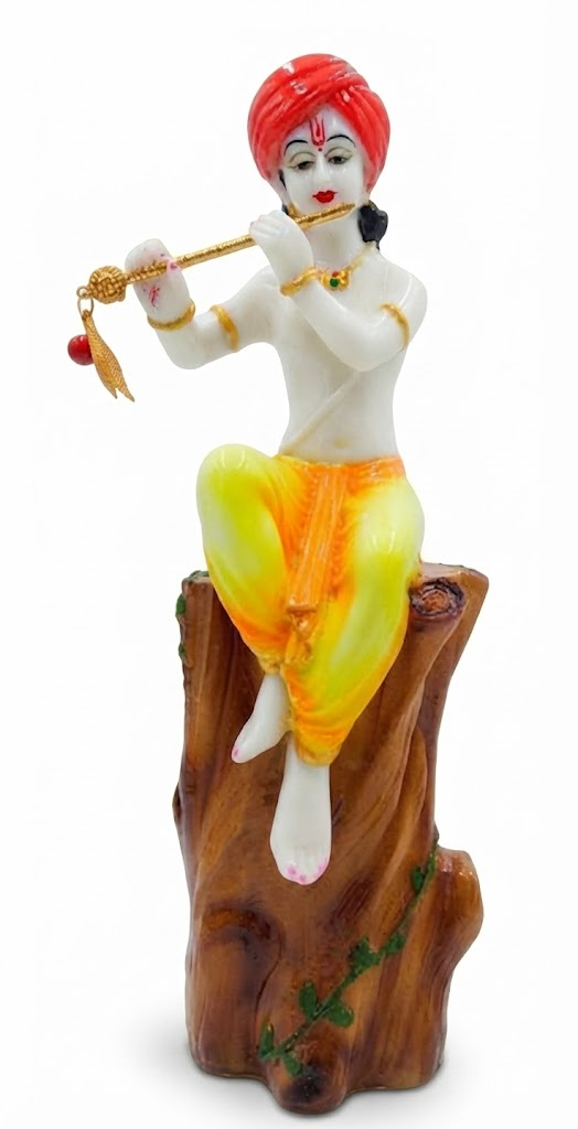 IM TREE KRSHINA ( Handcrafted Lord Krishna Playing Flute on Tree Stump ) - Image 2