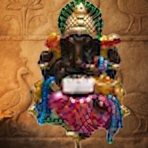 Handcrafted Lord Ganesha Metal Diya Stand with Triple Oil Lamps