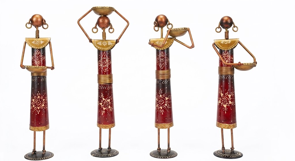 JP-360 ( Handcrafted Rajasthani Village Women Metal Figurine Set – Traditional Folk Art Décor (Set of 4) ) - Image 2