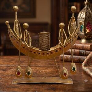 JP-367 ( Handcrafted Golden Family Boat Metal Tea Light Holder – Decorative Showpiece )