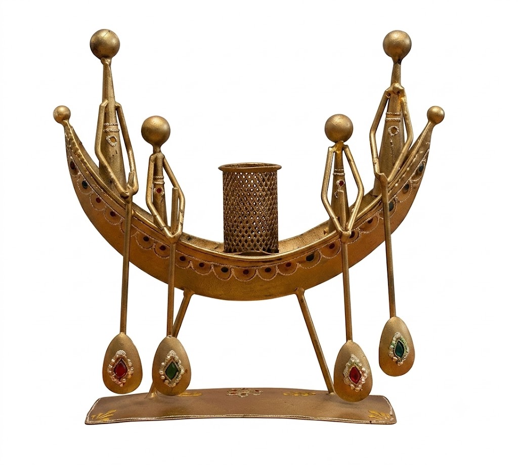 JP-367 ( Handcrafted Golden Family Boat Metal Tea Light Holder – Decorative Showpiece ) - Image 2