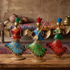 JP-369 ( Handcrafted Tribal Folk Musicians Metal Showpiece Set of 3 )
