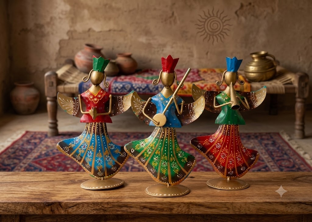 JP-369 ( Handcrafted Tribal Folk Musicians Metal Showpiece Set of 3 )