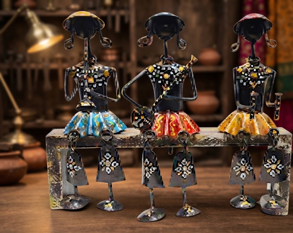 JP-376 ( Handcrafted Metal Tribal Musician Bench Showpiece )
