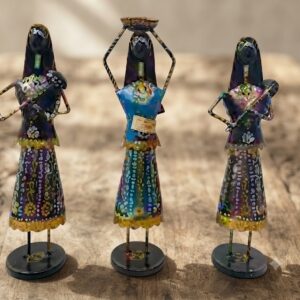 JP 4101 ( Handcrafted Rajasthani Village Women Metal Showpiece Set – Traditional Folk Art Figurines (Set of 3) )