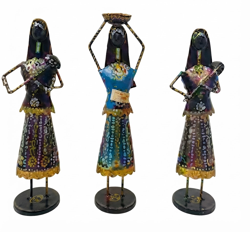 JP 4101 ( Handcrafted Rajasthani Village Women Metal Showpiece Set – Traditional Folk Art Figurines (Set of 3) ) - Image 2