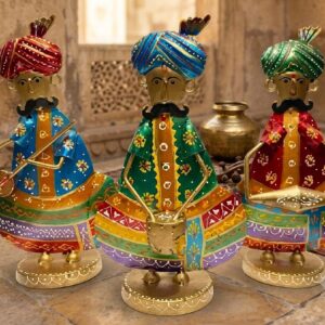 JP-432 ( Handcrafted Rajasthani Folk Musicians Metal Showpiece Set of 3 )