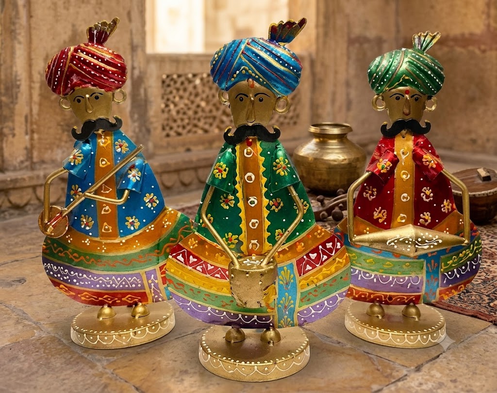 JP-432 ( Handcrafted Rajasthani Folk Musicians Metal Showpiece Set of 3 )