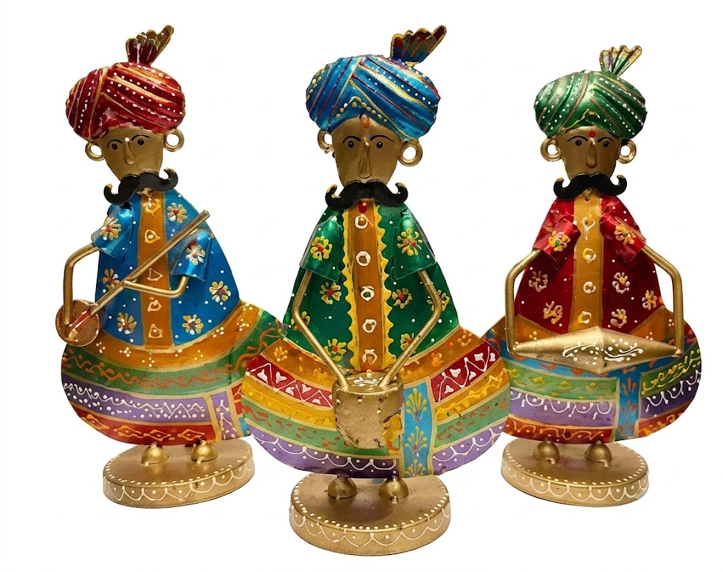 JP-432 ( Handcrafted Rajasthani Folk Musicians Metal Showpiece Set of 3 ) - Image 2