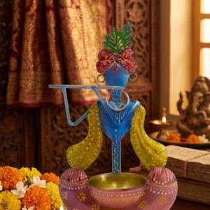 JP442  ( Handcrafted Metal Krishna Flute Tealight Candle Holder )