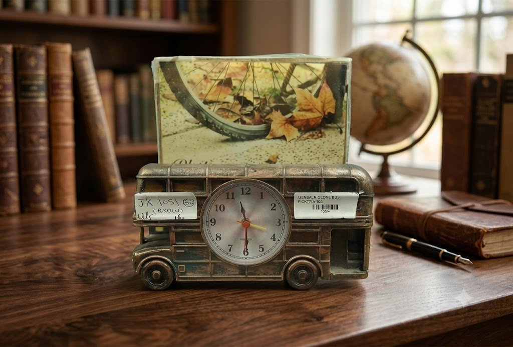 JX1022 ( Vintage Double Decker Bus Photo Frame with Analog Clock )