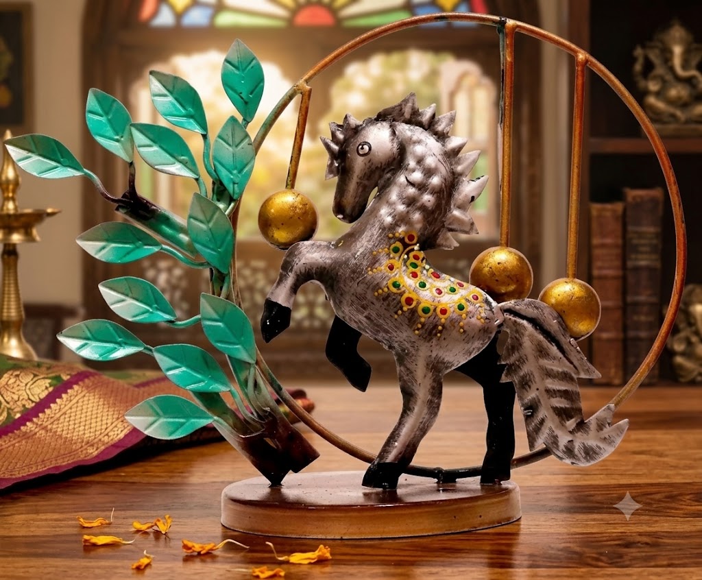 Jp-433 ( Handcrafted Running Horse Metal Table Décor Showpiece )