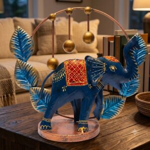 Jp-439 ( Handcrafted Royal Blue Elephant Metal Table Décor Showpiece )