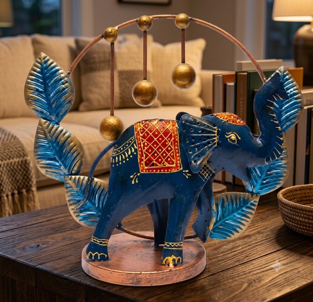 Jp-439 ( Handcrafted Royal Blue Elephant Metal Table Décor Showpiece )