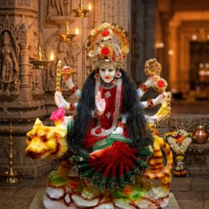 MATA 725 ( Handcrafted Maa Durga Idol on Tiger with Designer Dress )