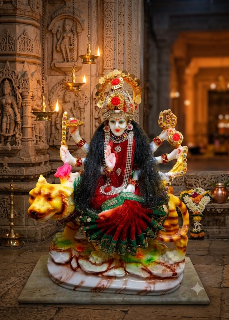 MATA 725 ( Handcrafted Maa Durga Idol on Tiger with Designer Dress )