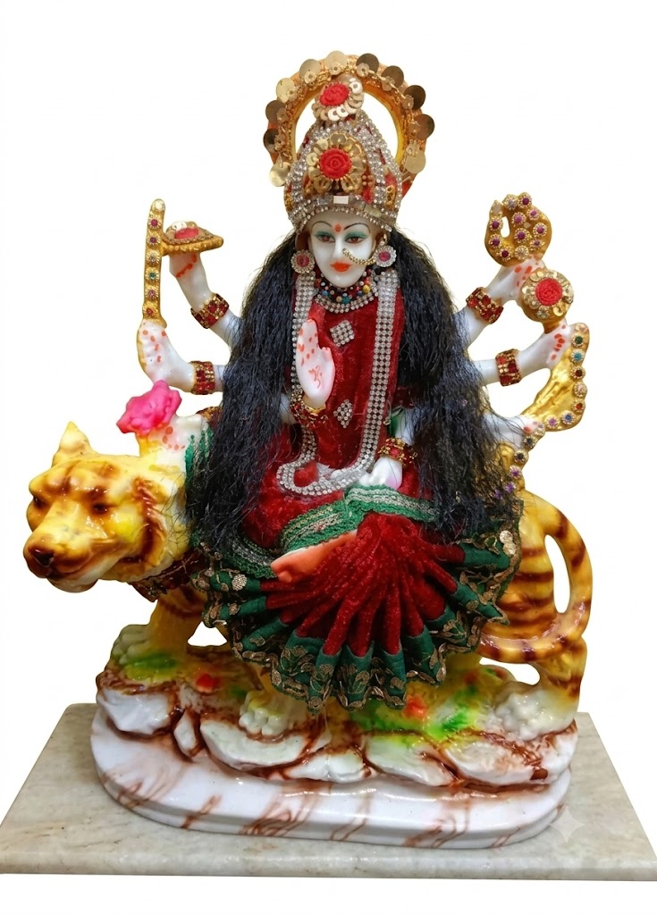MATA 725 ( Handcrafted Maa Durga Idol on Tiger with Designer Dress ) - Image 2
