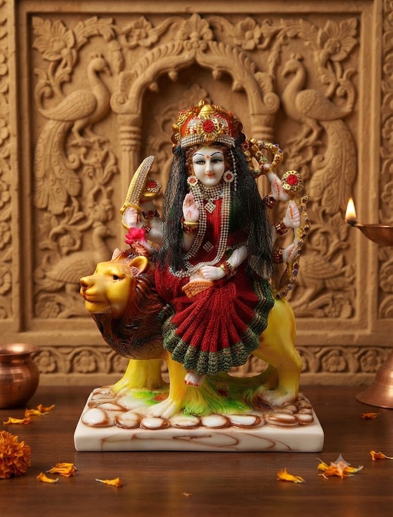MATA 752 ( Handcrafted Maa Durga Idol on Lion with Designer Dress )