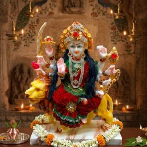 MATA 763 ( Handcrafted Maa Durga Idol on Lion with Designer Dress )