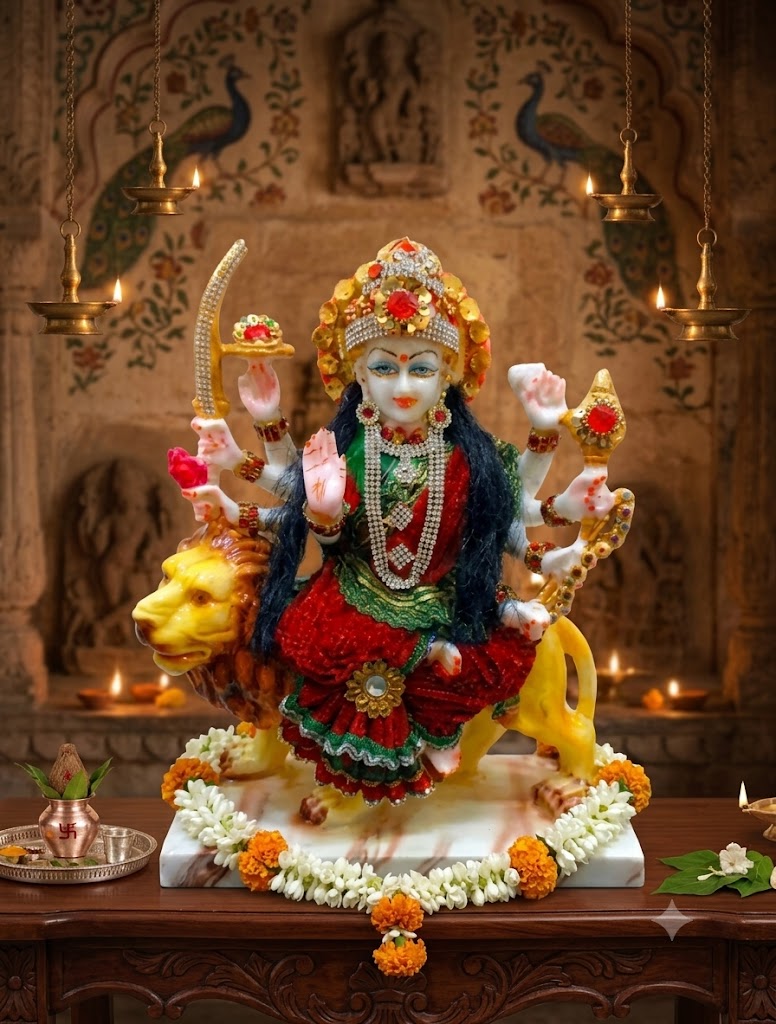 MATA 763 ( Handcrafted Maa Durga Idol on Lion with Designer Dress )